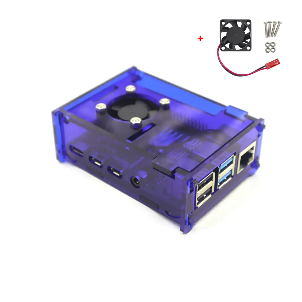 

Blue Acrylic Case Enclosure Box with Cooling Fan for Raspberry Pi 4