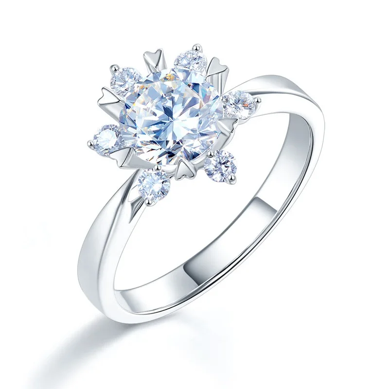 

Peacock Star 14K White Gold 6 Claws Flower Wedding Engagement Ring 1 Carat Forever One Moissanite Diamond