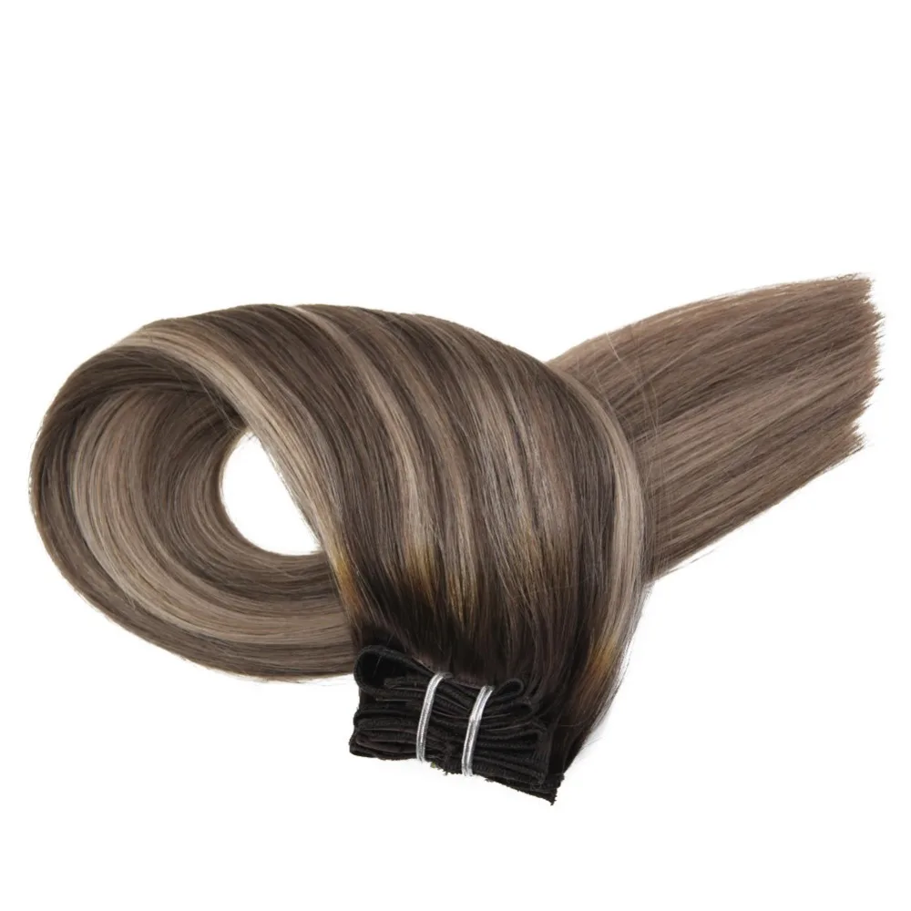 Moresoo Clip in Hair Extensions Machine Remy Human Hair Straight Brazilian Hair 9Pcs/100G Clip Ins 16-24 Inch Double Weft