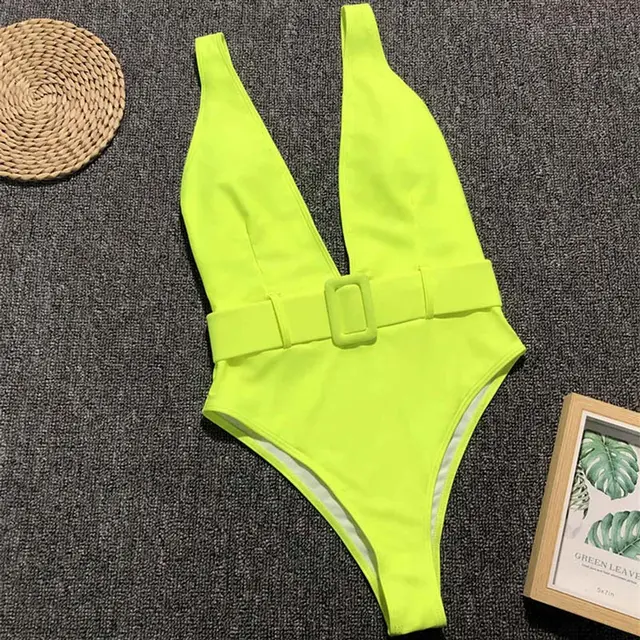 Neon Green One Piece Swimsuit 2019 Women Swimwear Female Bather With