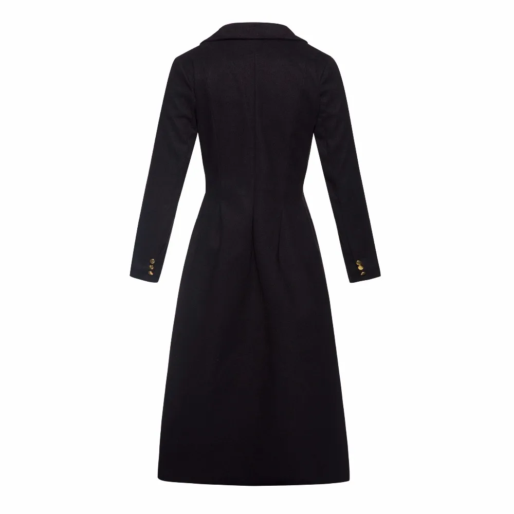 Черное длинное шерстяное пальто с подкладкой для женщин, офисная одежда ...