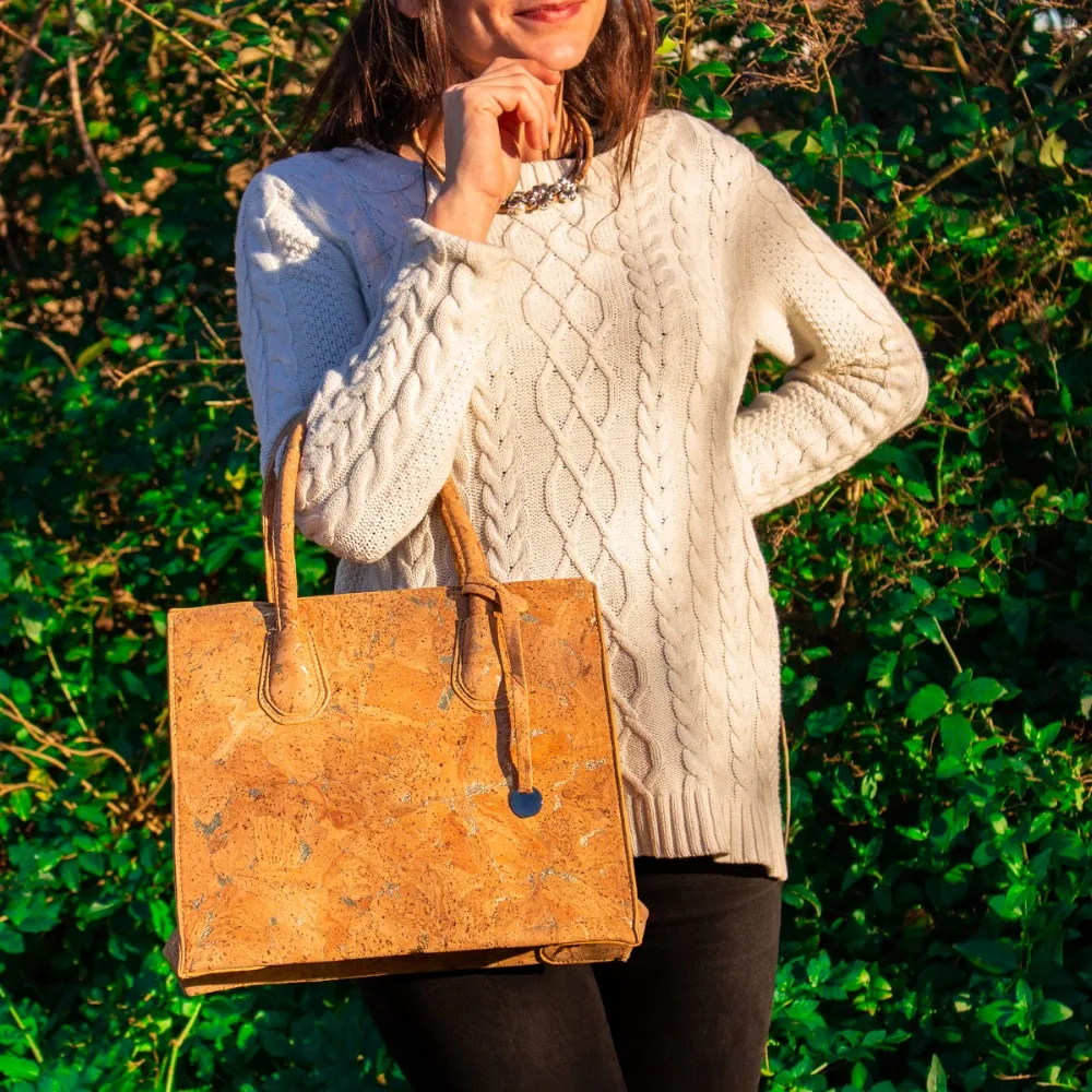 Пробковые мешки пробковая сумка для женщин Натуральная пробка с золотым цветом