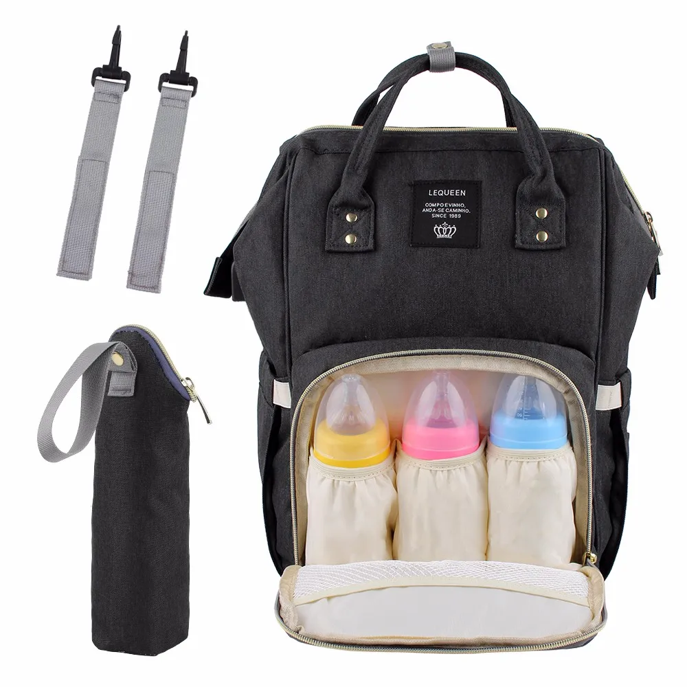  Lequeen USB Interface Mummy Bag Backpack Large Capacity WaterProof Baby Diaper Bag And Nipple Bottl