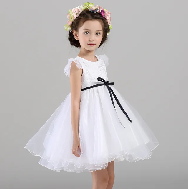 Formal Girl Dress White Mini Flare Sleeve Princess White Kid Party