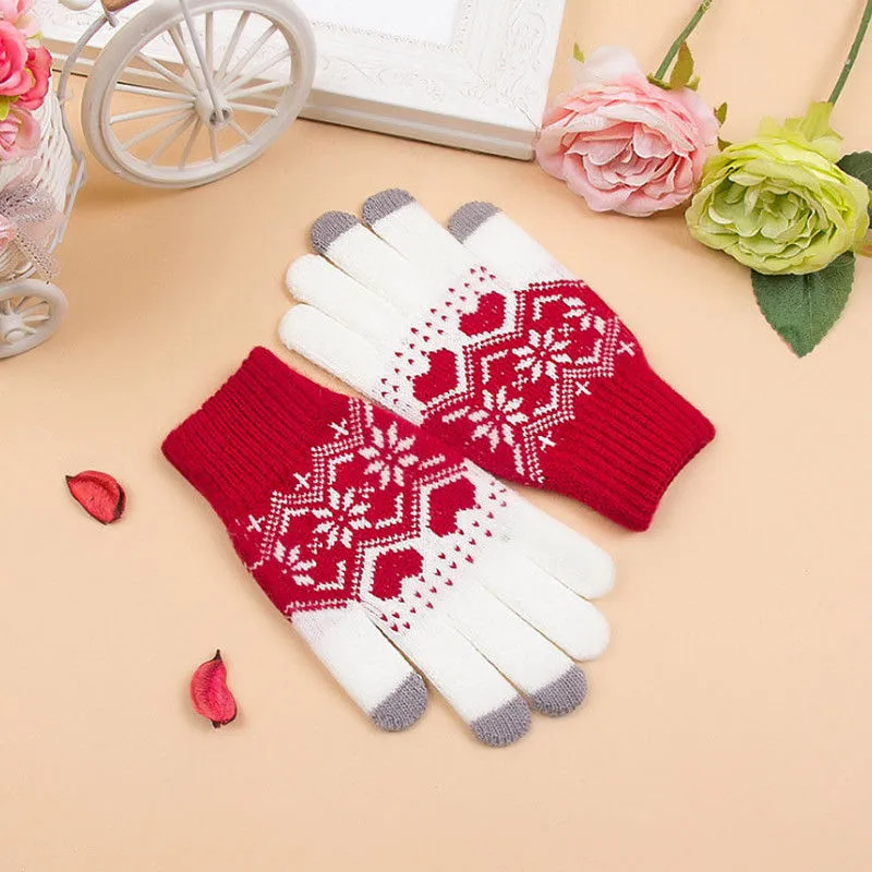 Зимние женские перчатки с сенсорным экраном, варежки для женщин, рождественские перчатки со снежинками, перчатки на запястье, перчатки для женщин - Цвет: Красный