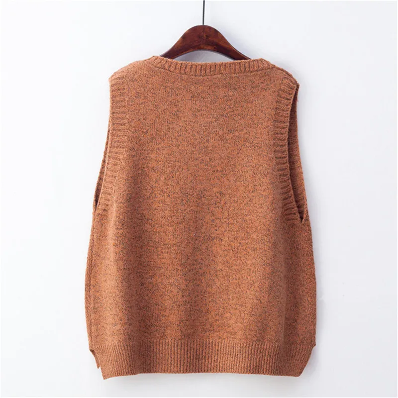 Deep V Neck Sweater Vest For Women Preppy Style Retro Oversize Knitted Tops With Pocket Female Sleeveless Pullover Vest LQ24