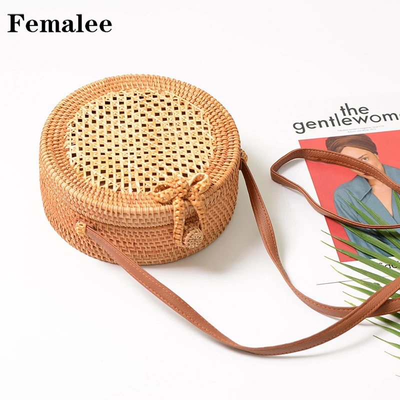 

FEMALEE INS Popular 2018 hot sale Vietnam Circular Hand Woven Bag Bali Round Rattan Straw Bags Bohemia Hollow Beach Circle Bag