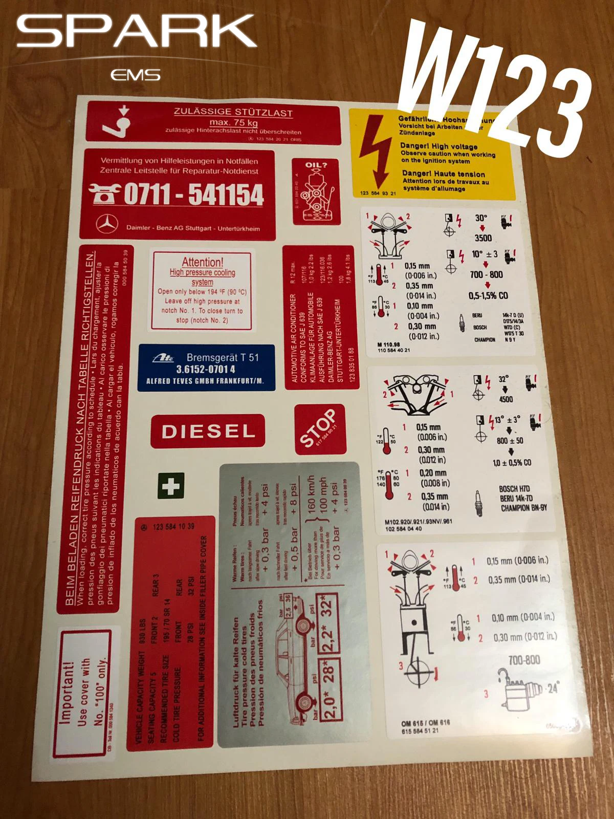 Spark EMS Mercedes w123 230,4 230,6 230e 200d 250d 300d Набор наклеек набор этикеток Звездная эмблема размер полный