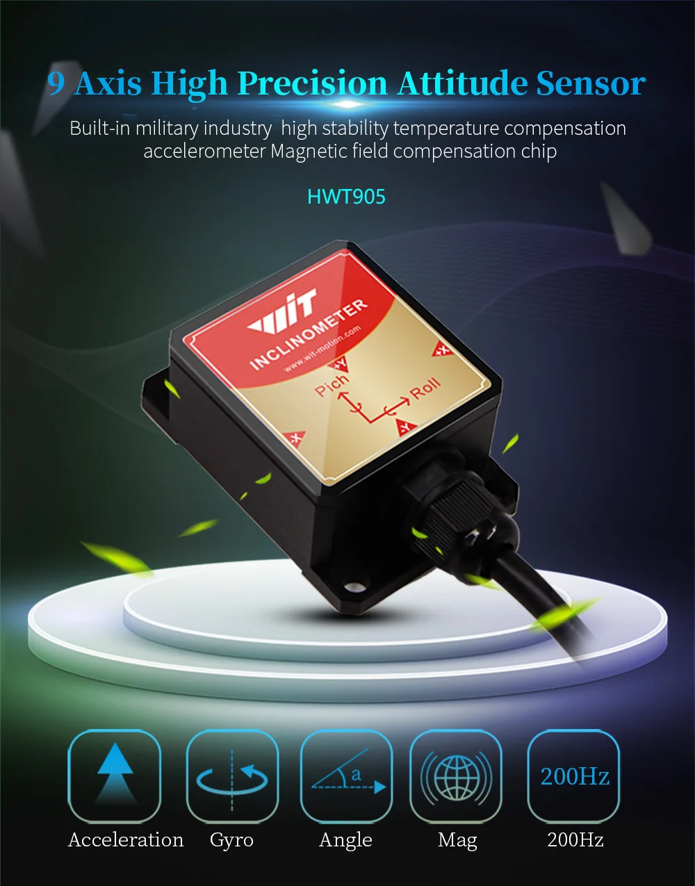 High-Precision Inclinometer HWT905 Military-Grade Accelerometer+Digital Compass+Gyroscope+mpu9250 (2)