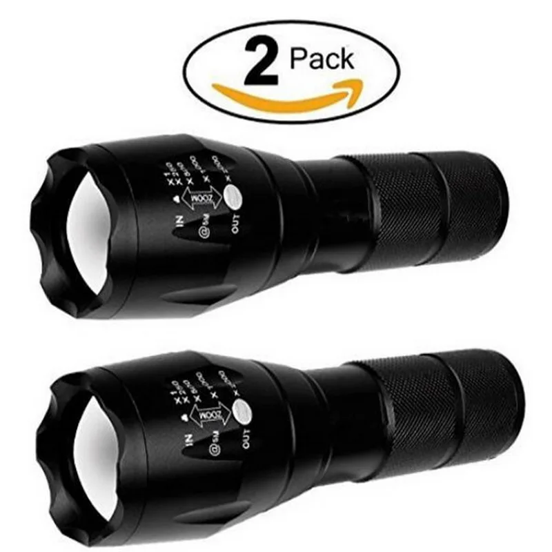 

2 Pack Portable Tactical Flashlight Water Resistant XML T6 Led 1000 Lumen Camping Torch Pocket-Sized Tac Light 5 Light Mode