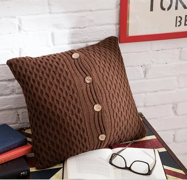 45CM Retro brown wool knitted cushion pillowcase soft vintage solid