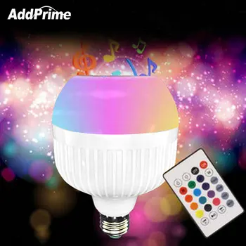 

Music LED Bulb E27 Smart RGB Wireless Bluetooth Speaker Music Playing Dimmable LED Bulb Light Lamp with 24 Keys Remote Control