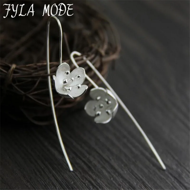 

Fyla Mode Real 925 Sterling Silver Natural Handmade Fine Jewelry Vintage Poetic Flower Fashion Drop Earrings for Women Brincos