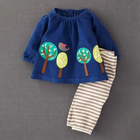 Little maven/комплекты детской одежды коллекция года, новые осенние брендовые хлопковые топы для девочек, одежда с изображением дерева, футболка+ штаны в полоску, 20246 - Цвет: Синий