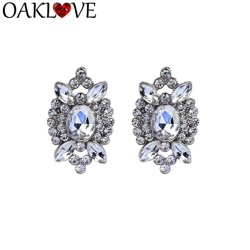 

Geometric Silver Color Alloy Plating Stud Earrings Female Temperament Fashion Women Crystal earrings Party Wedding Jewelry Gift