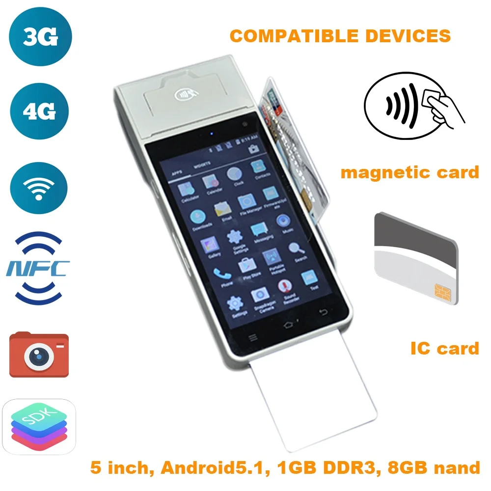 5 дюймов Android5.1 ручной все в одном POS терминал (3G/4G Wi-Fi NFC камера магнитный/IC