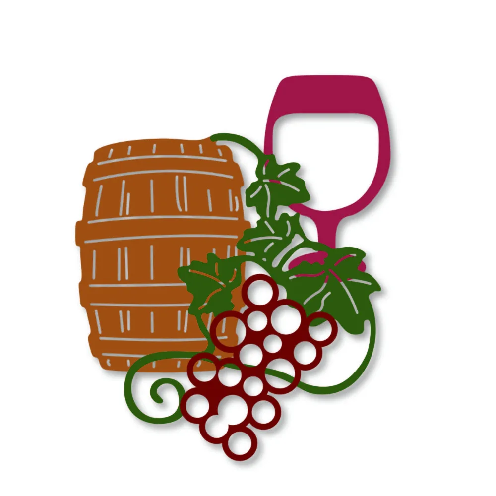 

Goblet grape Wine barrel Border 118*75mm Metal Cutting Dies New For 2019 Scrapbooking Craft Embossing Die cut Card making diy