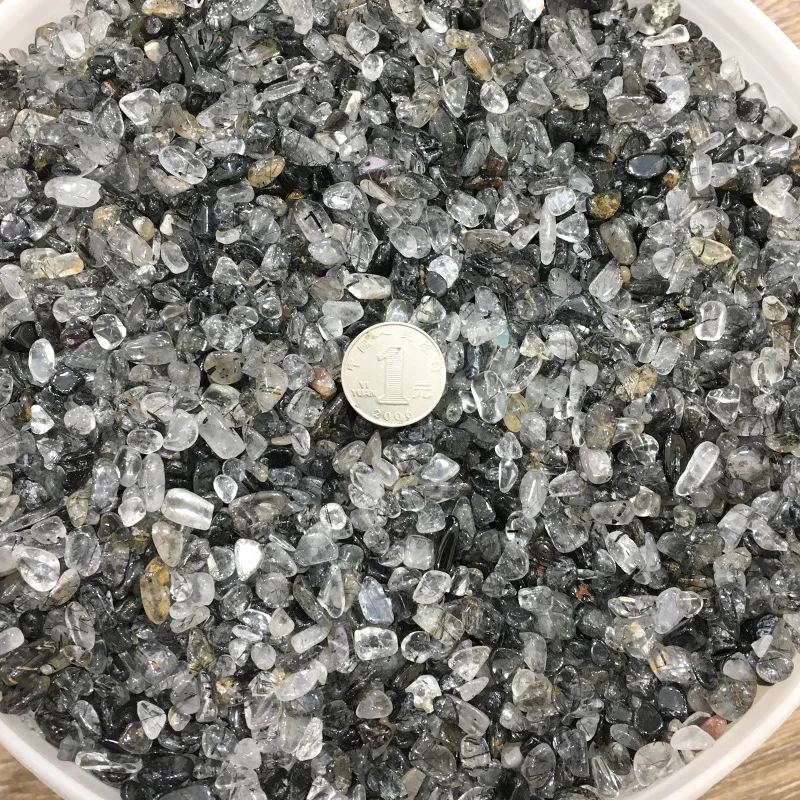Natural Black Quartz Rutilated Stone Tourmaline Gravel Rock Crystal Hair Mineral Specimen Fish Tank Garden Decoration | Дом и сад
