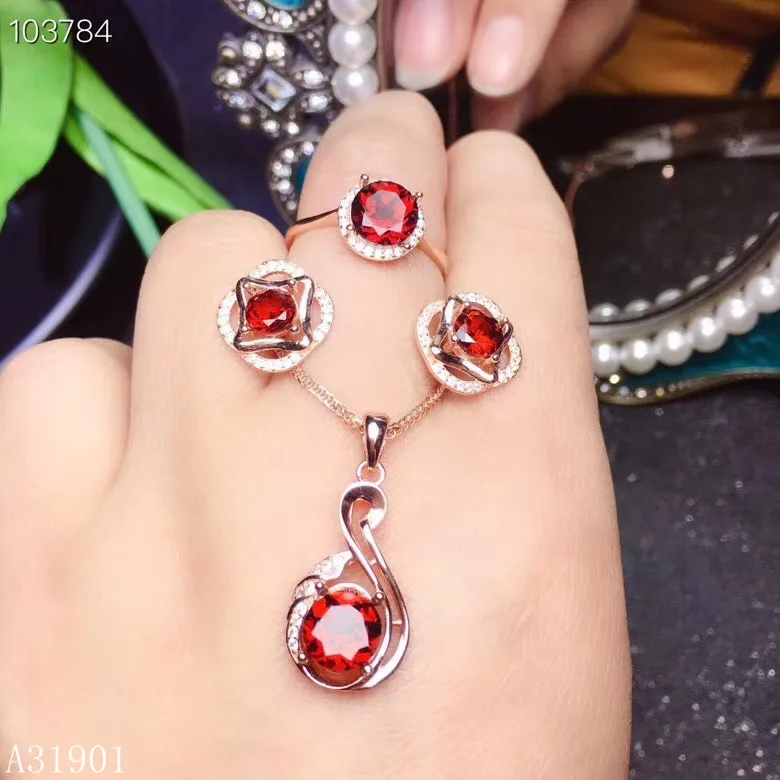 

KJJEAXCMY бутик ювелирных изделий из стерлингового серебра 925 пробы инкрустированный натуральный гранат женская подвеска ожерелье серьги поддержка обнаружения