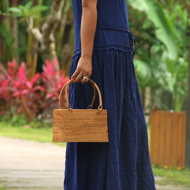 Women Straw Bags Female Summer Beach Weave Handbag Lady Handmade Bamboo Vintage Bag Portable Retro Lining Bag Tote SS3145 (3)