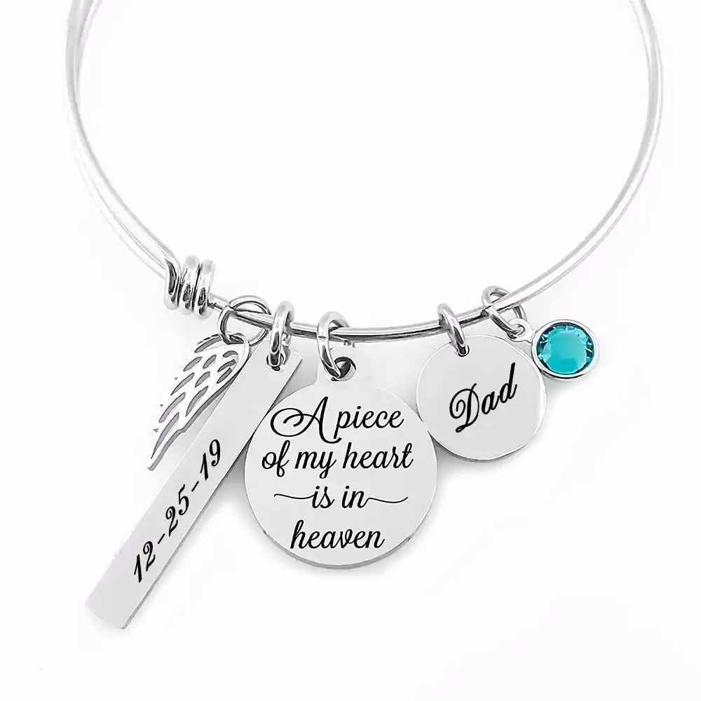 Memorial Gold Stainless Steel Charm A piece of my heart is in heaven BFS2926GOLD