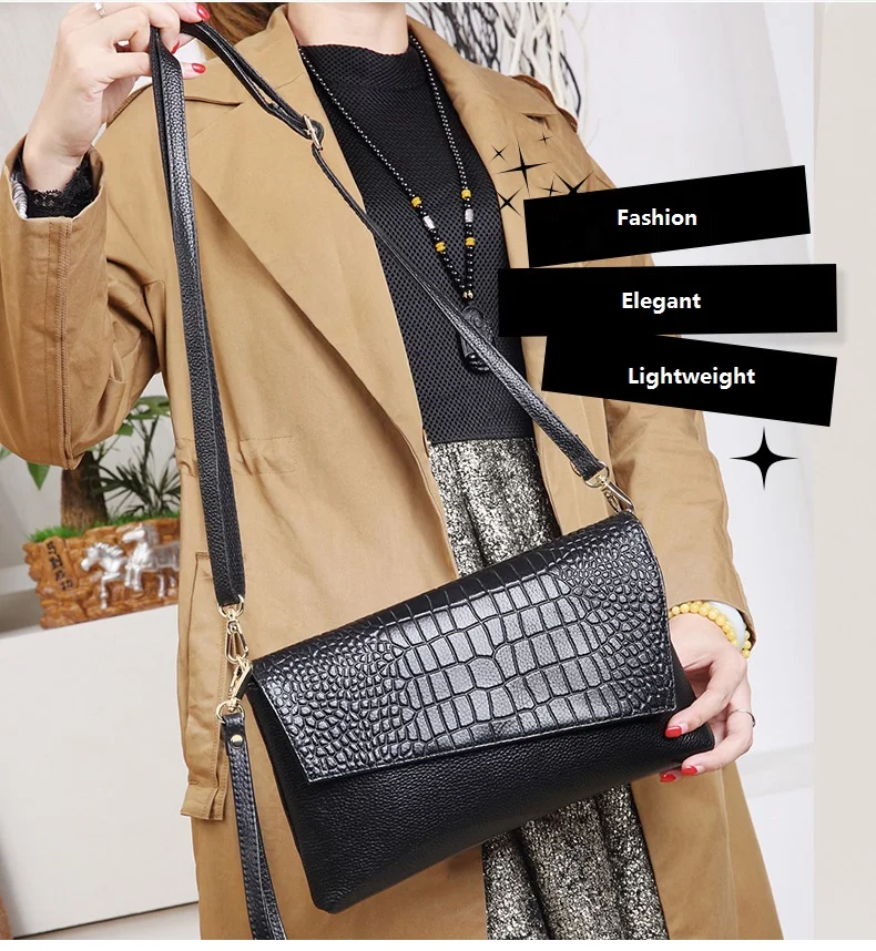 MJ Brand Design Female Bags Natural Genuine Leather Women Crossbody Messenger Bag Real Crocodile Leather Envelope Clutch Bag (2)