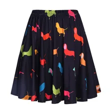 Vintage Retro Satin Animal Pleated Skirts High Waist A-Line Skirt Summer Women