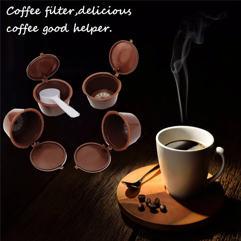 4Pcs/set Nescafe Gusto Refillable Coffee Capsule Cups Plsatic Reusable Dolce Gusto Coffee Capsule Filter With Spoon Coffeeware 4Pcs/set Nescafe Gusto Refillable Coffee Capsule Cups Plsatic Reusable Dolce Gusto Coffee Capsule Filter With Spoon Coffeeware