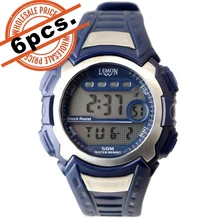 6 шт. в упаковке. /Лот DW326 синий Будильник-наручные часы Подсветка воды сопротивляться плаванию мужские спортивные цифровые часы