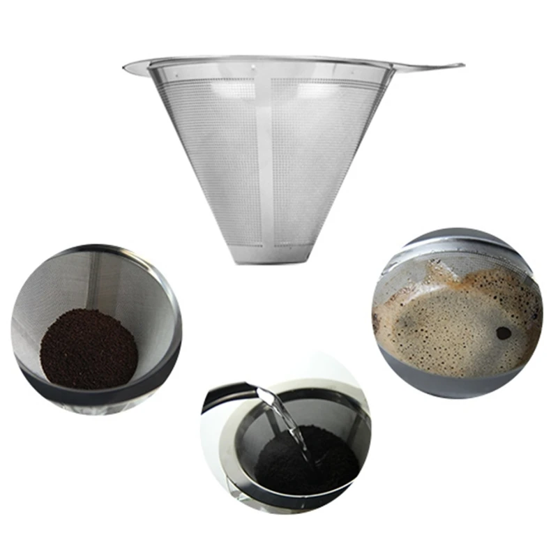 Stainless Steel Coffee Filter Dripper Double Layer Coffee Shop Kitchen Tools Mesh Filter Pour Over Cone Paperless Home Brewing durable quality dual layer solid stainless steel coffee filter dripper refillable holder handle