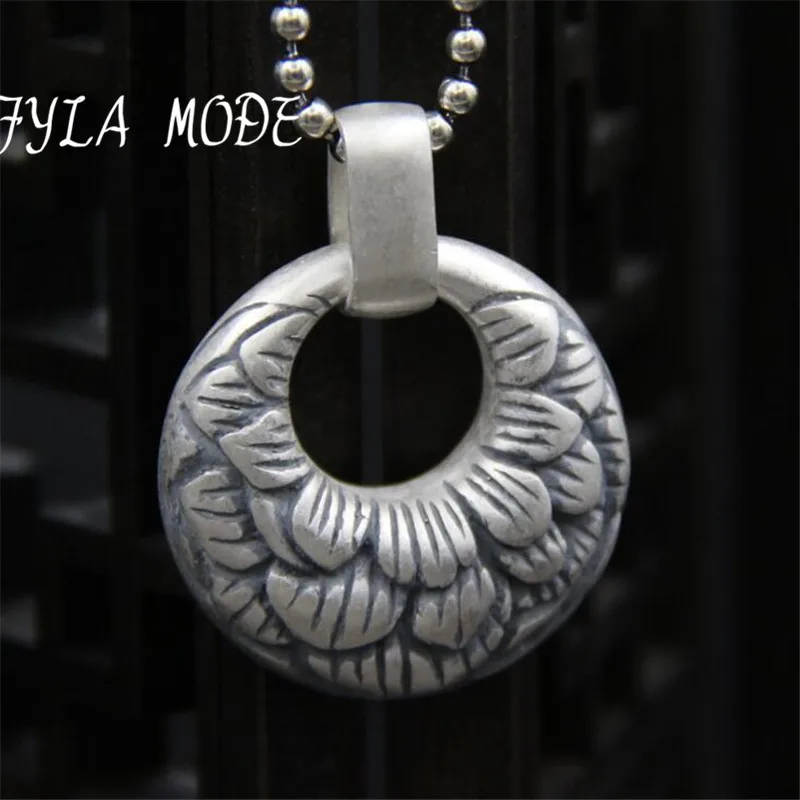 

Vintage Jewelry Ethnic Boho Style 999 Pure Silver Round Shape Necklace Pendant Statement Jewelry For Women Men 28MM 18.50G