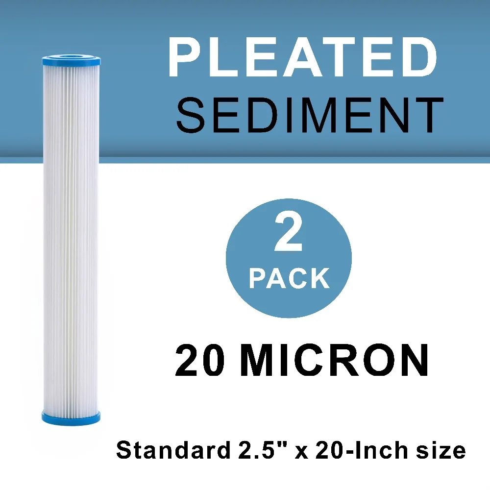 

2 PACK OF 20 Micron Whole House Sediment Pleated Water Filter Washable & Reusable, 2.5" x 20"