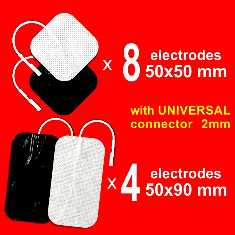 Tenspad Silver - 12 Elettrodi Per Fglobus, Cefar, Prim, Promed (8 Unità Di 50X50Mm E 4 Unità Di 50X90Mm) Con 2 Millimetri Pin Del Connettore