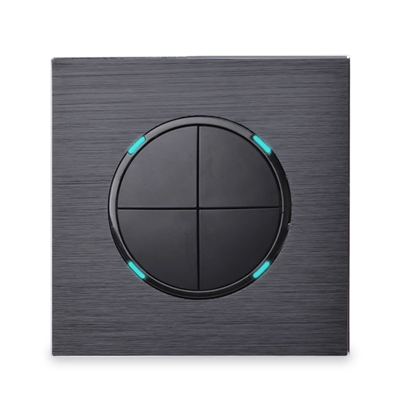 

Wholesale Luxurious Wall Light Switch Random Click Push Button With LED Indicator Black Color 4 Gang 1 Way AC 110~250V
