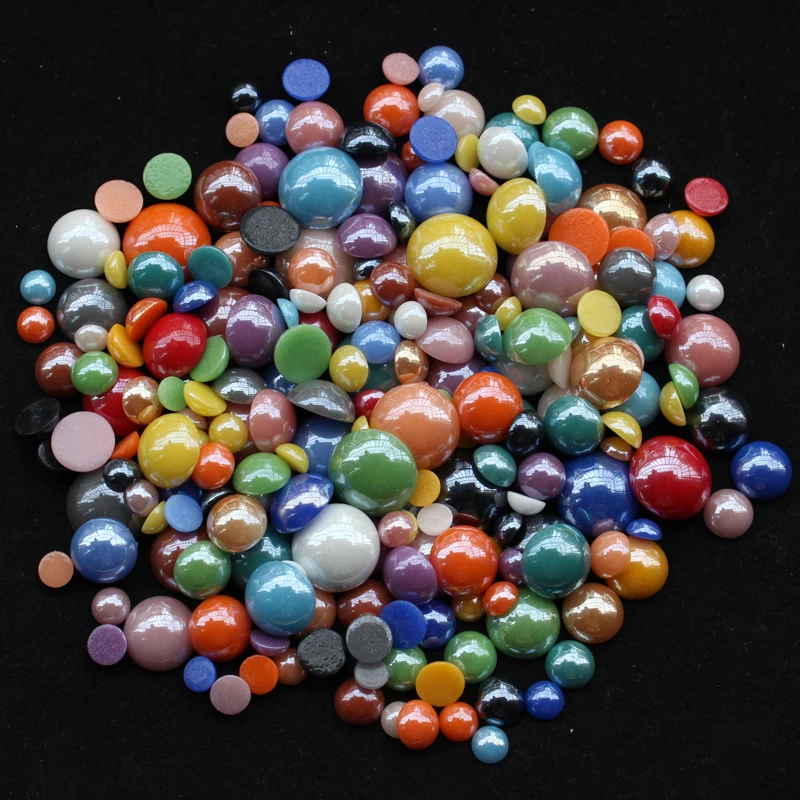 Разные цвета и размеры 2,5-8 мм керамические бусины полукруглые жемчужины 1900 шт DIY плоские с оборота жемчужные камни и Кристаллы ювелирные изделия Аксессуары для дизайна ногтей