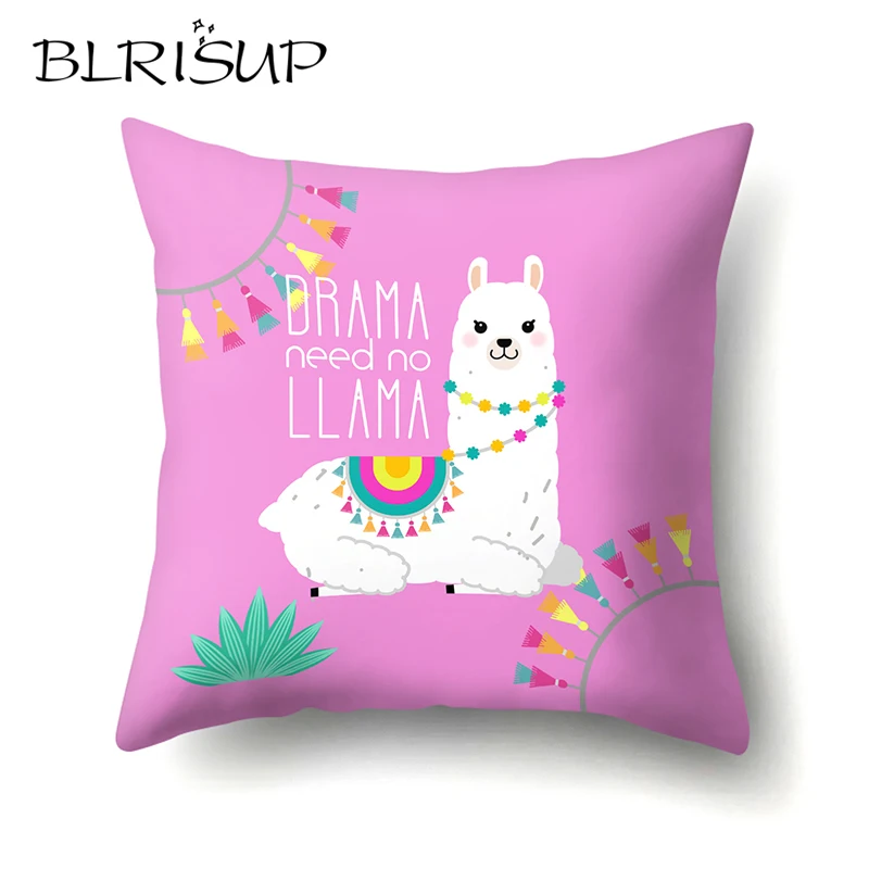 

BLRISUP Cute Cartoon Alpaca Llama Cushion Cover 45*45cm Square Home Decorative Pillow Case Sofa Kids Bedroom Decor Pillow Cover