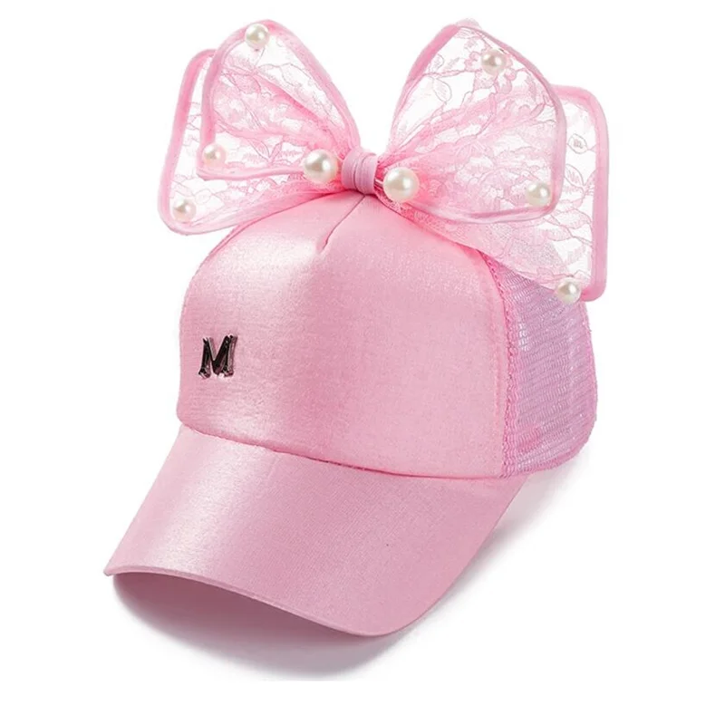 

Seioum 2018 new Spring Summer Children Baseball Cap Girls Snapback Hip Hop Caps Rabbit Ear Pearl Big Bow Kids Sun Hat