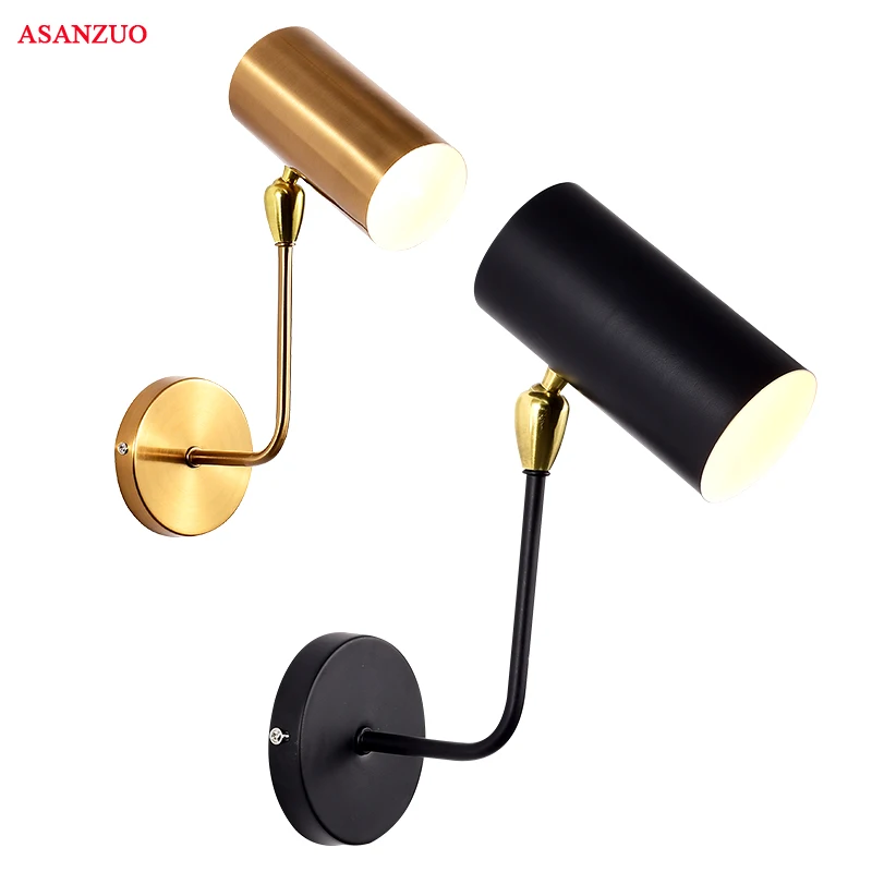 

Modern minimalist creative personality black gold iron adjustable wall lamp for living room bedroom bedside study aisle