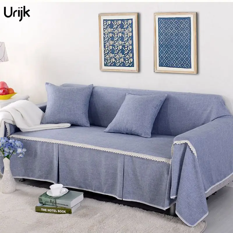 Urijk 1PC Pastoral Style Linen Cotton Fabric Sofa Cover Top Quality