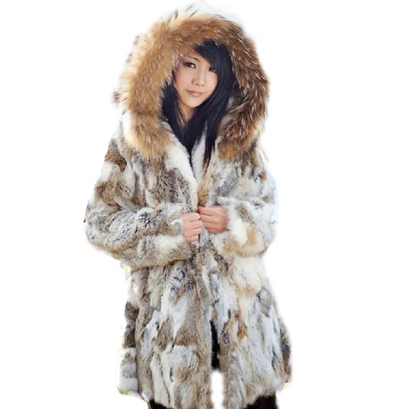 

Winter female fur coat in the long paragraph of pure natural grass rabbit fur mink coat braid hair hooded jacket