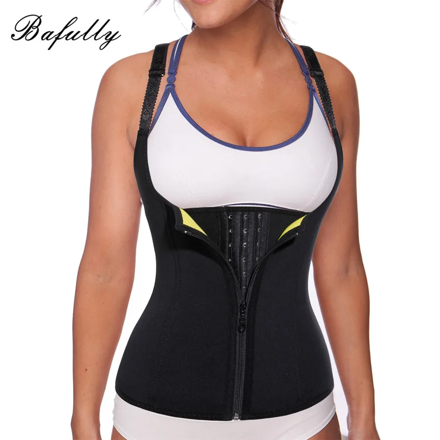 

Bafully Slim Waist Trainer Neoprene Sauna Sweat Vest Body Shaper Underwear Modeling Belt Zipper Hooks Corset Suits for Women