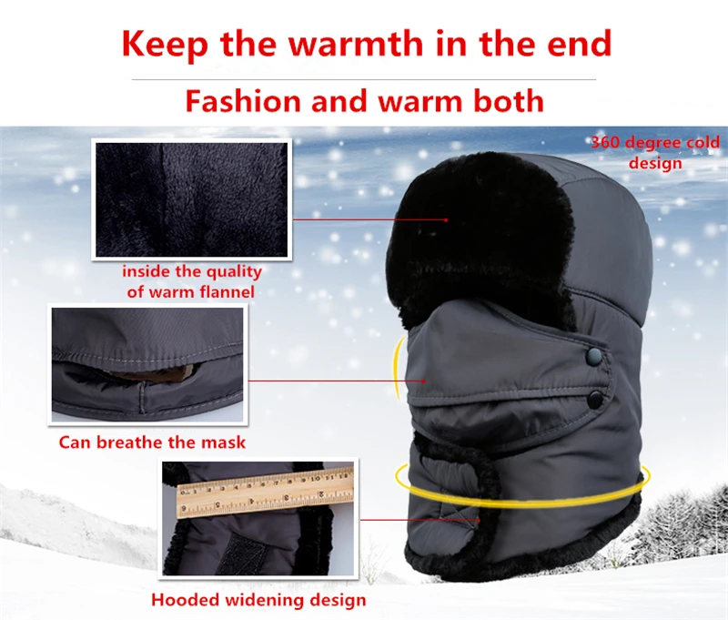 bomber crew beanie hat with full face covering 2019 new popular Bomber Hats men's winter hat with ear flaps outdoor cold warm skiing men winter hat warm hat earmuffs and mask thermal aviator bomber winter hat