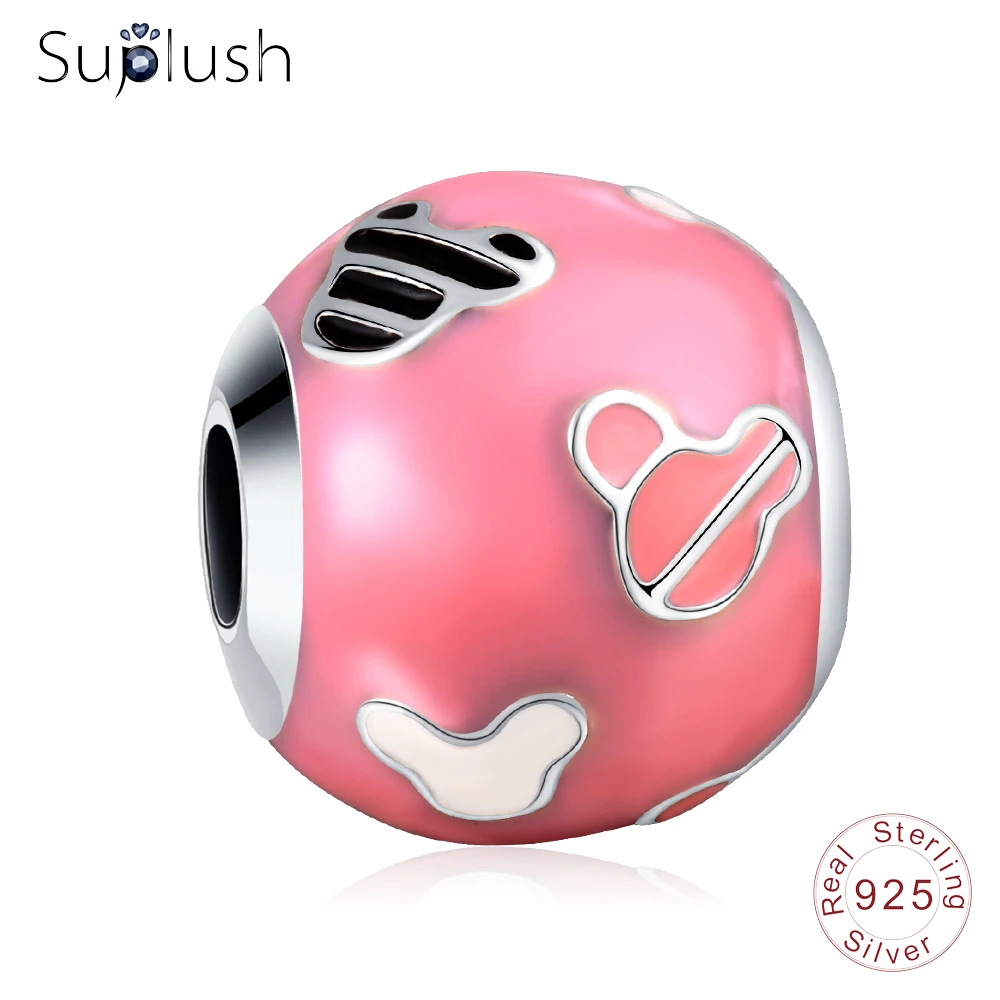 Suplush Мода 925 стерлингового серебра розовый мультфильм Мики бусины подходят