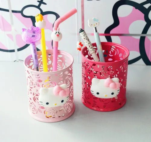 Xingkings Hello kitty Hollow Metal Pencil Pen Holder Storage Box Stationery KX-P5034