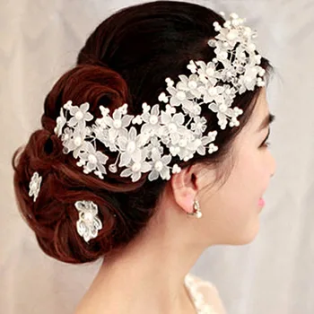 

Girls Gorgeous Simulation Pearl Headpieces Women Floral Chic Hair Accessories Bridal Wedding White Color Delicate Hair Band