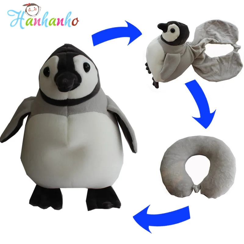 

Cute Penguin Plush Toy Change to U Shape Travel Pillow Soft Neck Cushion Creative Headrest Toys Christmas Gift Drop shipping