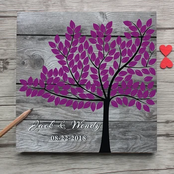 

Custom White Wedding Guest Book,Personalized Tree Purple Leaves Wedding Guest Book Alternatives Sign,Retro Photo Album