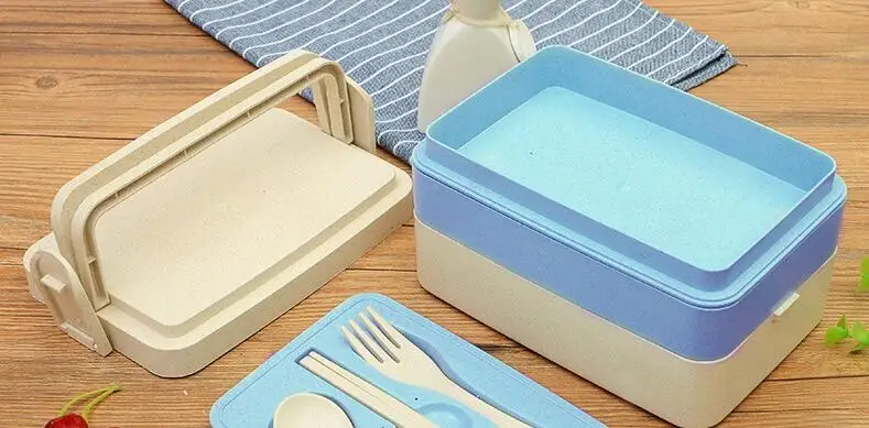 40 шт. Пшеничная солома многофункциональные консервационные коробки для обеда контейнеры с отделениями бенто коробка для детей для пикника контейнер для еды - Цвет: Синий