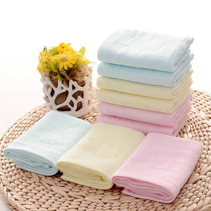 

No Lint Beach Gauze Bath Towel Children Cotton Plaid Pattern Hair Drying Kids Saliva Towel Absorbent Drying Solid Colour Soft