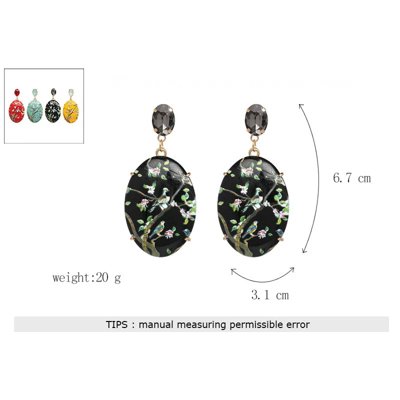 8Seasons Women Hanging Dangle Earrings Fashion Resin Print Fashion Vintage Girls Drop Earrings For Gifts Size 6.7*3.1cm